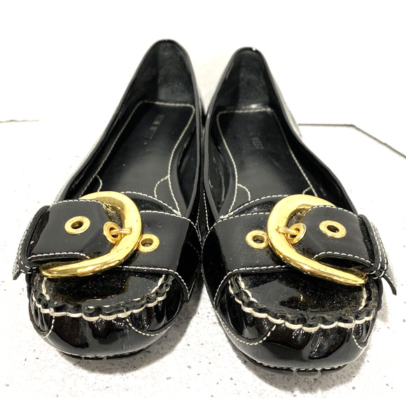 Nine West Lavetta 8.5M black patent driving loafers slip on shoes gold buckles - Picture 3 of 10